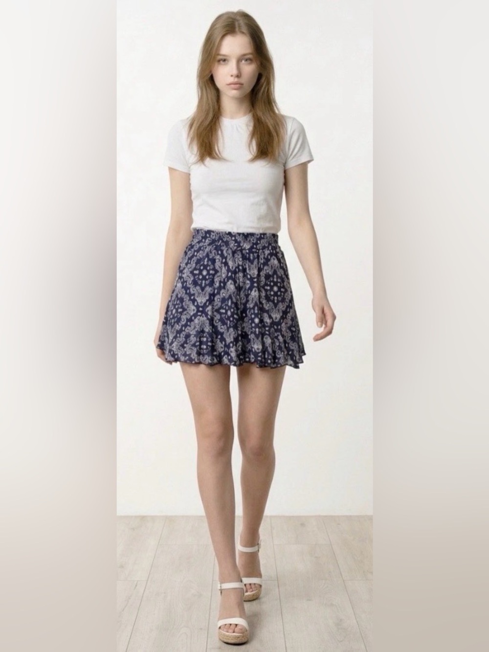 New VENUS Navy Blue Paisley Skater Shorts